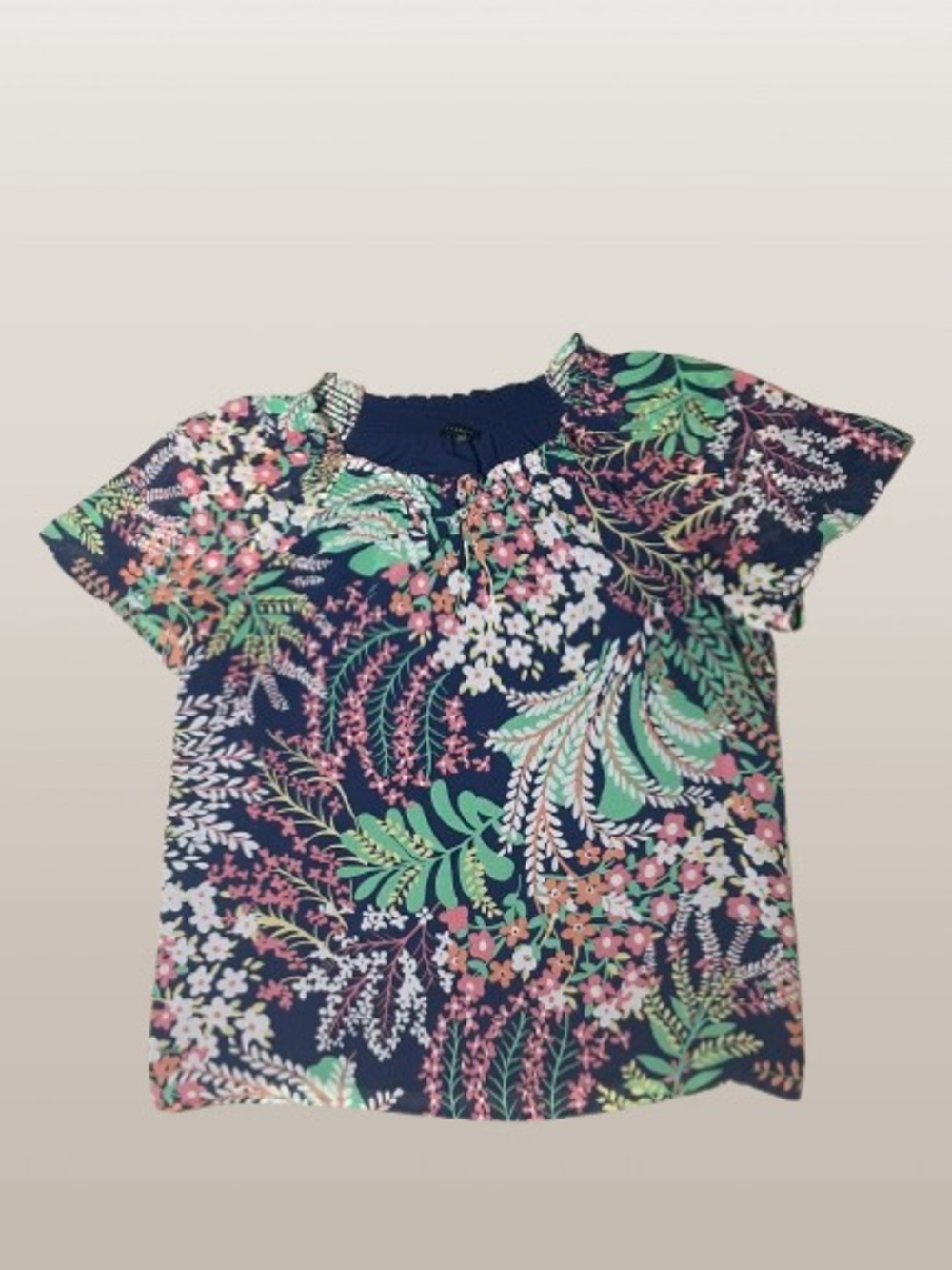 Talbots Navy Floral Short Sleeve Top Large - Picture 6 of 10